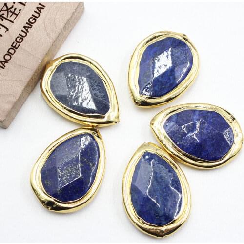 APDGG Wholesale 5 pcs Blue Lapis Connector Beads Color Bezel For Jewelry Making Finding