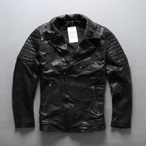 AVIREXFLY 2020 New Men Genuine Motorcycle Leatehr Jacket Fashion Diagonal Zipper Vegetable Tannin Goatskin Riding Biker Jackets