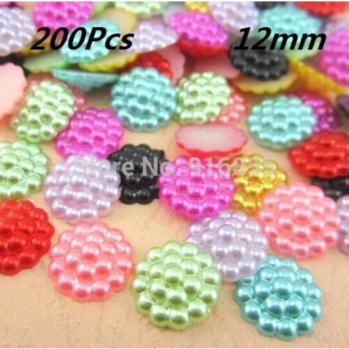 Free Shipping 12mm 200pcs/lot Beautiful Flower Shape Buddha Head Flatback Imitation Pearl Beads Craft DIY