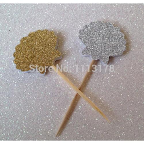 Glitter Scallop Sea Shell Cupcake Toppers picks Birthday Cupcake Topper, wedding bridal shower baby shower party cake topper