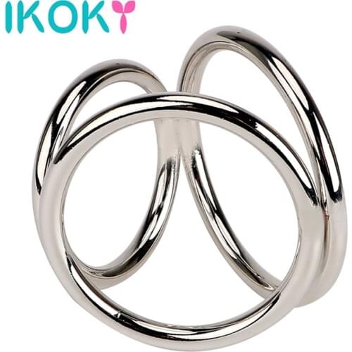 IKOKY Lasting Cock Rings Sex Toys for Men Male Delay Ejaculation Stainless Steel Penis Rings Male Chastity Device