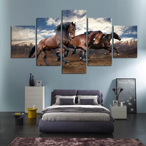 Cuadros Canvas Painting 5Pcs Running Horses Painting Modern Wall art Home Decorative poster Paint On Canvas Prints gift FA06