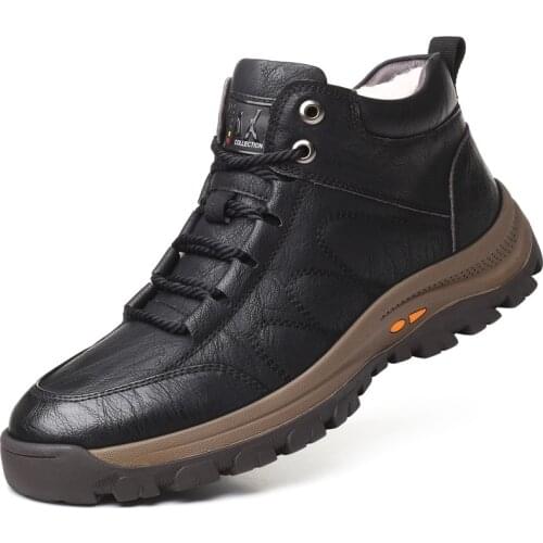 Waterproof Cold-proof Snow Boots Mens Outdoor Thickening Velvet Leisure High-top Leather Shoes Non-slip Sole Mens Boots