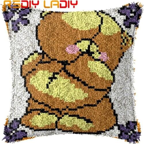 Latch Hook Kits Make Your Own Cushion Shy Bear Girl Printed Canvas Crochet Pillow Case Latch Hook Cushion Cover Hobby & Crafts