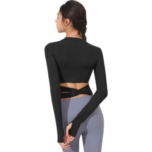 Spring New Back Hollow Out Kink Yoga Shirts Women Long Sleeve Thumb Holes Quick Dry Sports T Shirt Outdoor Running Training Top