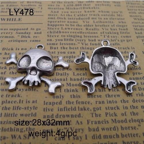 25pcs/lot 28*32mm Antique Silver Plated Zinc Alloy Charms Skull Pendants For DIY Choker Jewelry Making Findings