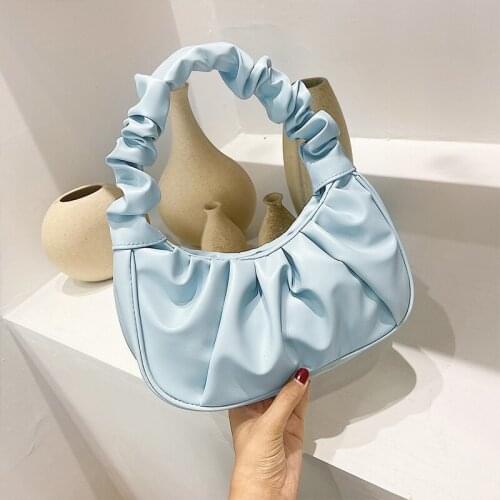 Casual PU Leather Crossbody Women Pleated Cloud Bag Fashion Armpit Bag All-Match Shoulder Bag French Small Handbags Girl Totes
