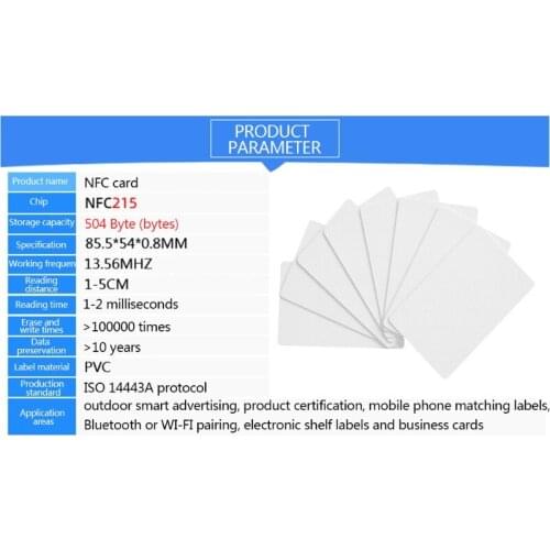 Durable 215 Nfc Cards 1 Set of 200 Pieces Blank White PVC Card Chip Tag Waterproof 504 Bytes Compatible for Phone