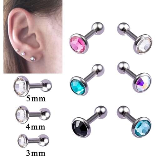 3pcs CZ Gem Stud Earings Stainless Steel Tragus Helix Cartilage Earring Piercing Crystal Ear Studs Trendy Men Woman Body Jewelry