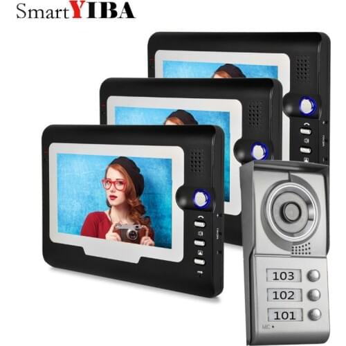 SmartYIBA Apartment Intercom Entry System 3 Monitors Wired 7" Color Video Door Phone Video intercom System for 3 house