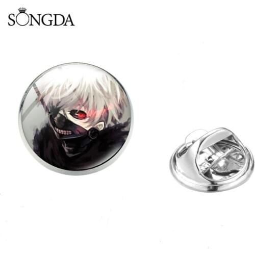 Cute Cartoon Tokyo Ghoul Art Photo Brooch Pins Metal For Women Gift Round Glass Dome Cabochon Brooches Trendy Jewelry
