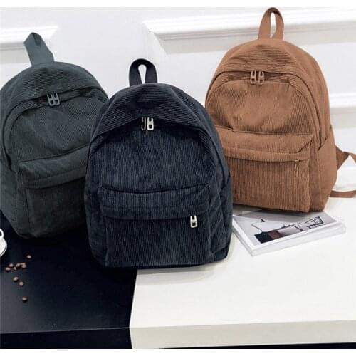 Style Soft Fabric Backpack Female Corduroy Design School Backpack For Teenage Girls Striped Backpack Women Velvet Screen