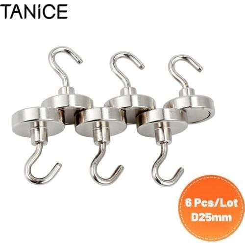 TANiCE 6 Pcs Neodymium Magnet Magnetic Hanging Hooks Holder Strong Magnetic Hooks Heavy Duty Wall Hook Hanger For Cup Key