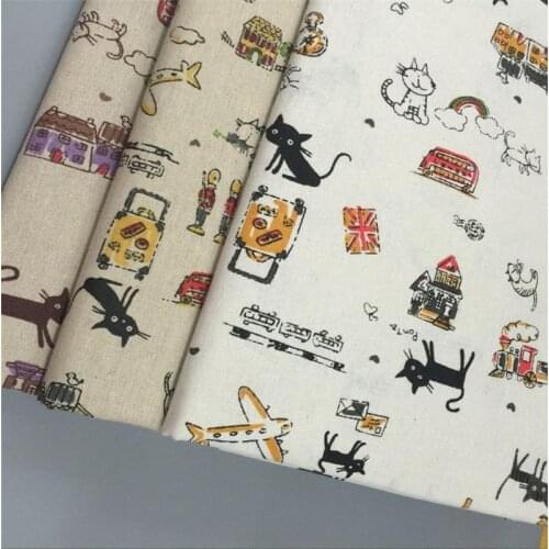 Lovely Cat Printed Cotton Linen Fabric Patchwork Sewing Linen Cotton Canvas Material DIY Quilting Handmade Crafts Home Textile