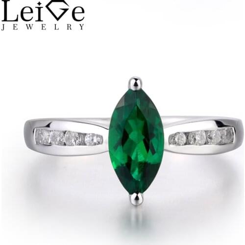 LeiGe Jewelry Emerald Wedding Rings Marquise Shape Green Gemstone Rings May Birthstone Solid 925 Sterling Silver Trendy Rings