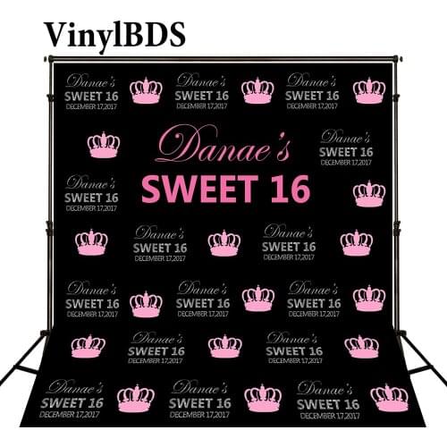 VinylBDS Happy 16st Birthday Backdrops Princess Crown Backdrop Special Customization Birthday Party Backdrop Photocall for Girls