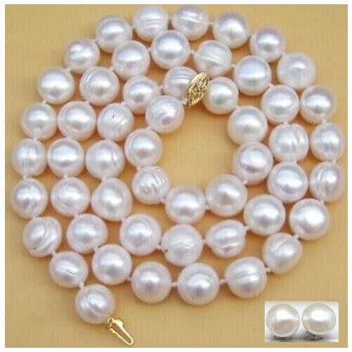 Hot sale Free Shipping 25inch Real 10-11mm South Sea White Baroque Pearl Necklace earring gift