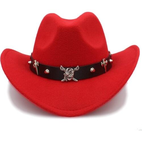 Women Wool Hollow Western Cowboy Hat Pirate Leather Belt Lady Queen Jazz Montana Sombrero Hombre Cap Size 56-58cm