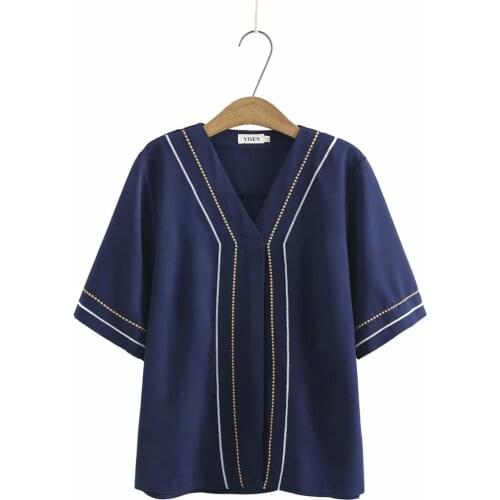 Plus size embroidery V-neck short sleeved chiffon women tshirts 2021 summer casual ladies t shirts female tops t-shirts white