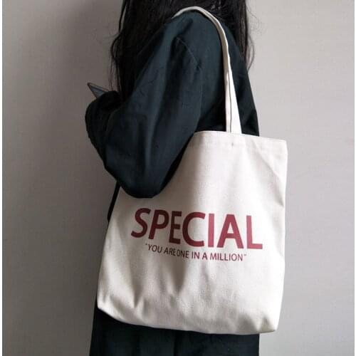 2020 Korean Women Simple Letter Shoulder Bag Large Capacity Canvas Handbags Tote Girls Cotton Cloth Eco Reusable Shopper Bags
