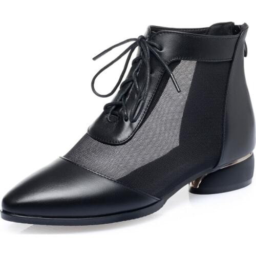 2020 New Pointed / Fish Mouth Low-heel Sandals Summer Boots Women Genuine Leather Sandals Fashion Charm Mesh Sandals Large Size