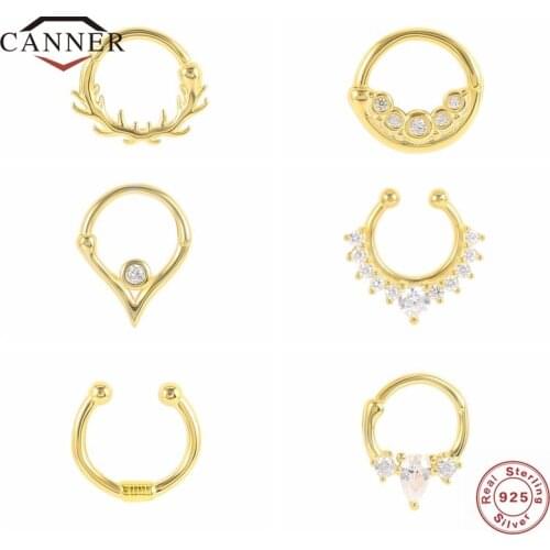 CANNER Personality Trendy Ear Rings 925 Sterling Silver Round Earrings for Women Men Piercing Cartilage Nose Ring Fine Jewelry