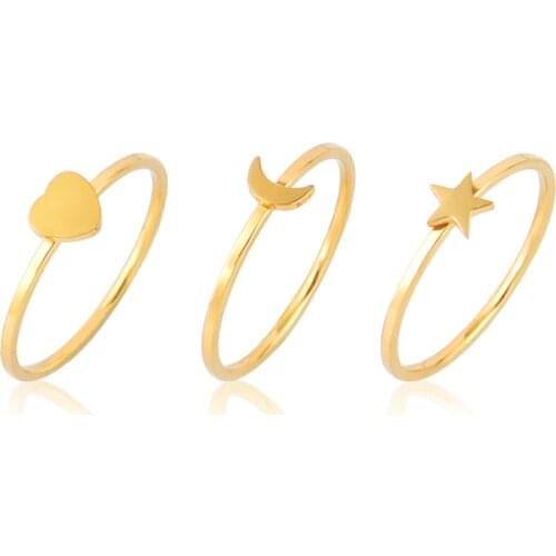 Womens Stainless Steel Rings For Women Fashion Gold Heart Star Moon Ring Couple Initial Letter Ring Wedding Women Jewelry Rings