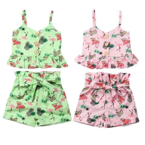 2019 Brand Summer Newborn Baby Girl Summer Flamingo Tops Vest +Short Pants 2pcs Clothes Outfit