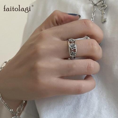 1 Pcs Punk Rose Flower Rings Double Hollow Geometric Vintage Fairy Adjustable Ring Women Girl Finger Rings Jewelry Gift