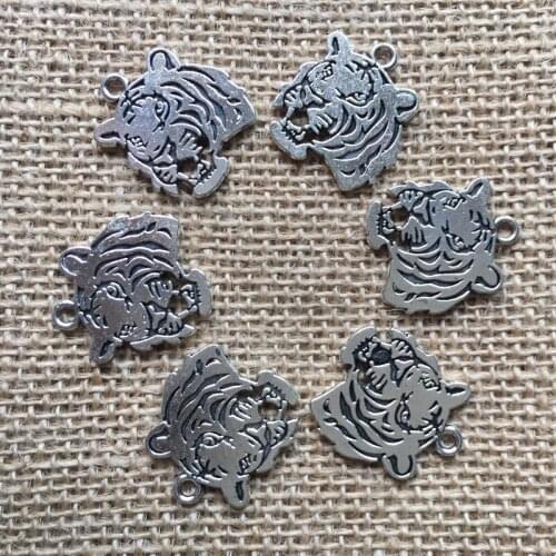 10 Pcs 27x24mm Big Tiger Head Charms for Jewelry Making Antique Silver Plated Pendant for DIY Necklaces Bracelets Earring A080