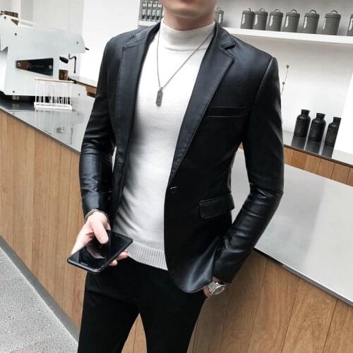 2021 Brand clothing Fashion Male High quality slim fit Casual leather jacket/Mens retro style leather suit/Blazers Cats S-4XL