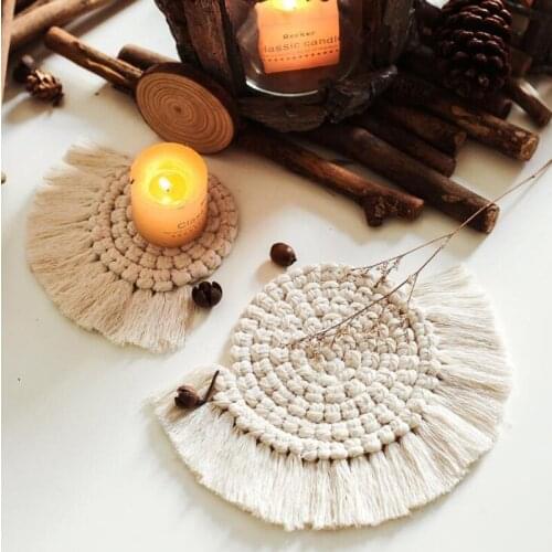 5pcs 9/14cm Round Handmade Cotton Placemat Macrame Non-slip Insulation Coffee Tea Cup Pad Mats Bohemia Desk Decor Creative Gift
