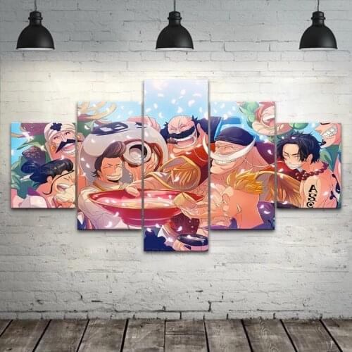5 Pieces One Piece Wall Art Painting Canvas Anime Printing Modular Art Poster Pictures for Living Room Home Decor
