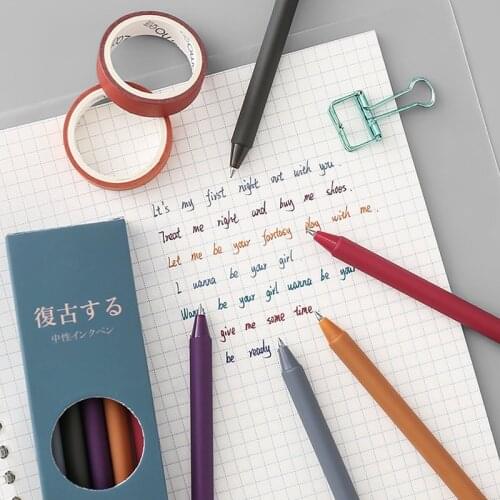 5 pcs/set Retro Dark Color Gel Pen Set Creative Triangular Body 0.5mm Colored Ink Ballpoint Pens for Journaling School Supplies