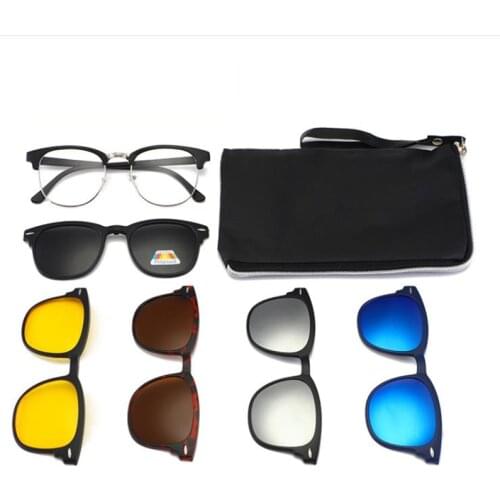 5 In 1lenes Magnet Sunglasses Custom Polarized Clip on Sun glasses Men Women Magnetic Prescription Myopia Optical Glasses Frame