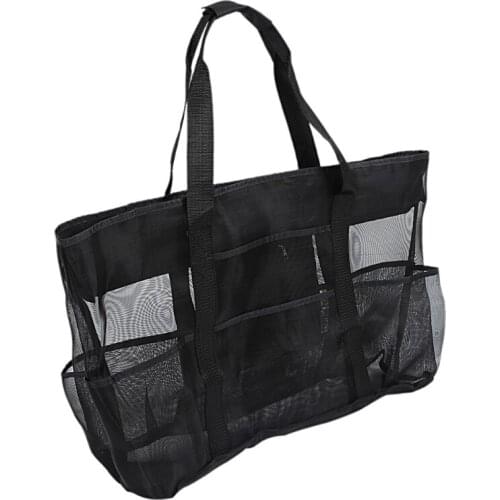 A5KC Practical Beach Mesh Tote Bag Portable Clothes Storage Bag Useful Storage Pouch for Bathroom Travel Black