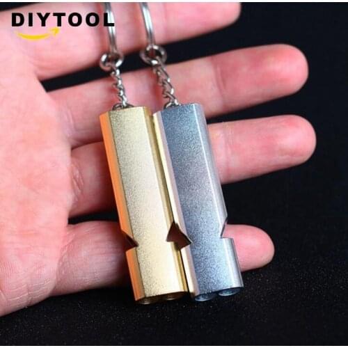 Aluminum alloy dual frequency survival whistle Dual tube outdoor survival survival whistle equipped with EDC tools