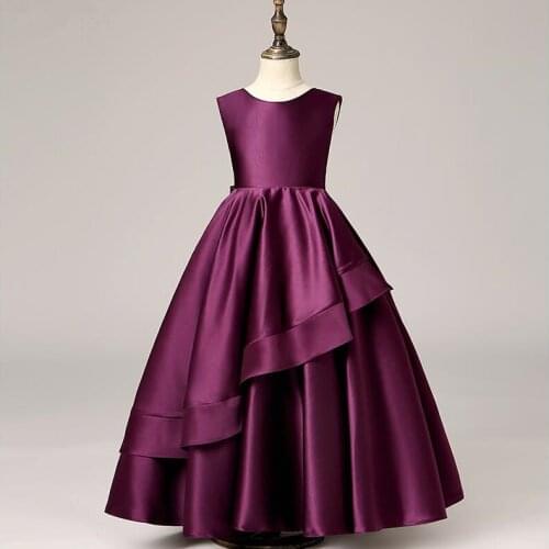 Satin Lace Flower Girls Wedding Dress Formal Ceremonies Dress Ball Gown Kids Clothing Little Girl Birthday Christening Vestido