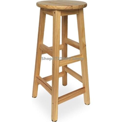 Solid Wood Bar Chair Simple Bar Chair Bar Stool Household High Stool European Style Bar High Chair Milk Tea Shop Round Stool