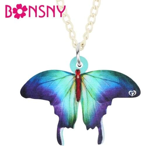 Bonsny Acrylic Morpho Butterfly Necklace Choker Chain Cute Insect Animal Pendant Jewelry For Women Kid Birthday Gift Accessories