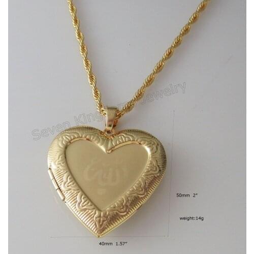 Min ORDER 10$/- YELLOW GOLD GP DUBAI GOLD 24" ROPE NECKLACE & MUSLIM ALLAH GOD LASERED ON HEART SHAPE PENDANT CAN BE OPENED