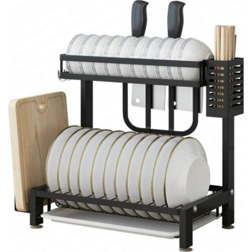 Black Kitchen Shelf Drain Dish Rack Stainless Steel Dishes Chopsticks Dishes Tray Knife Holder Storage Box Kitchen Organizer
