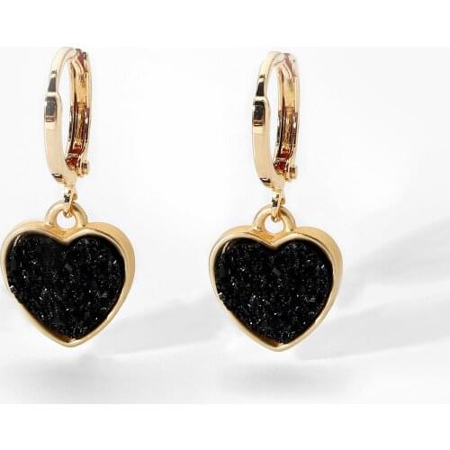 Black Enamel Full Spar Heart Shape Hoop Earrings For Women Girls Minimalist Classic Earring Jewelry Accessories
