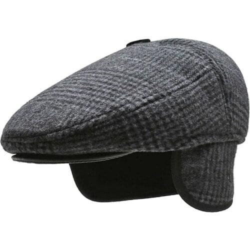 Middle-aged and Elderly Mens Winter Simple Casual Beret Outdoor Ear Protection Cold Warm Visor Hat Dad Hats