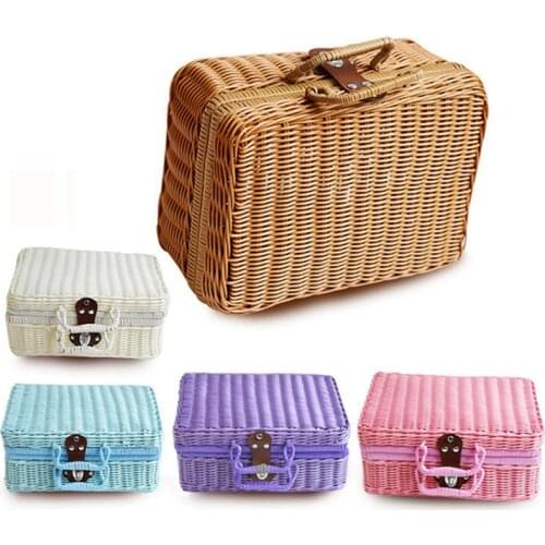 Imitated Rattan Box Retro Portable Storage Box Wedding Photography Decoration Photo with Hand Gift Rattan Woven Storage Box