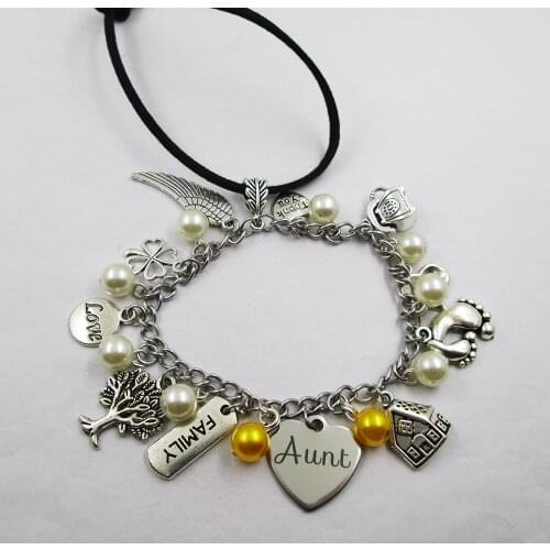 Aunt family theme home love leather stainless steel chain rearview mirror christmas tree decoration Bag ornaments