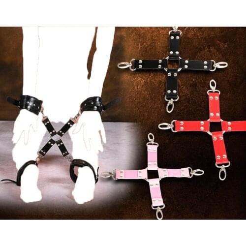 Hogtie restraint Bdsm Leather Handcuffs Ankle Cuffs Cross Buckle Adult Bondage Fetish Slave Games Sex Toys For Woman lover