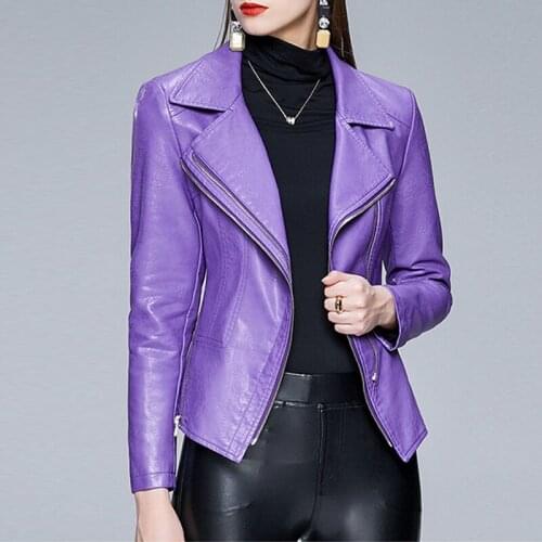 2021 Spring Autumn Pu Faux Leather Jacket Women Black Zipper Slim Short Biker Jackets Coat Female Outwear Tops Plus Size 4XL