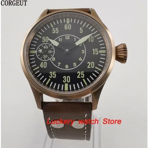 No logo 44mm mens watch sapphire glass super luminous bronze case 17 jewels 6497 Mechanical movement-CM07