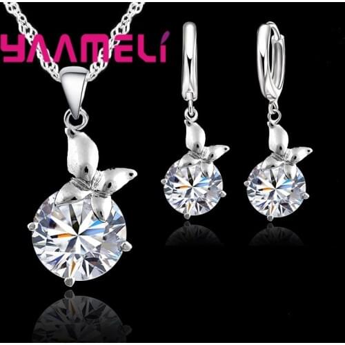 Fine Round Austrian Crystal Bridal Wedding Jewelry Sets Women 925 Sterling Silver Necklaces Drop Earring Sets Wholesale